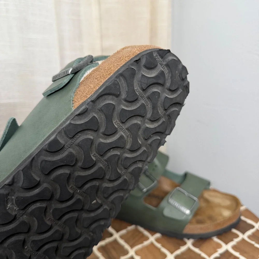 Birkenstock Milano Natural Leather Sandals Green Vintage Wood Thyme Men's 44 11